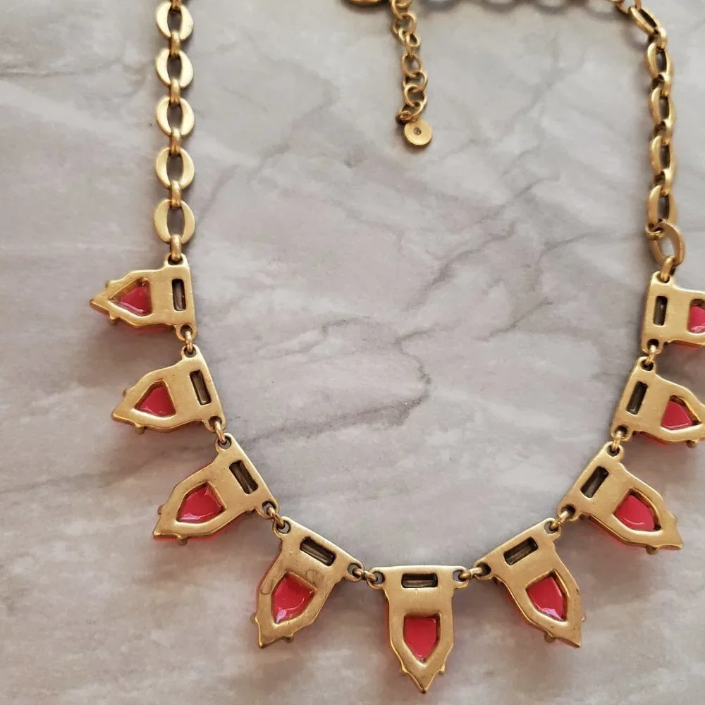 🎀 Stella and Dot Hot Neon Rhinestones Crystals Vintage Antiqued Gold Statement